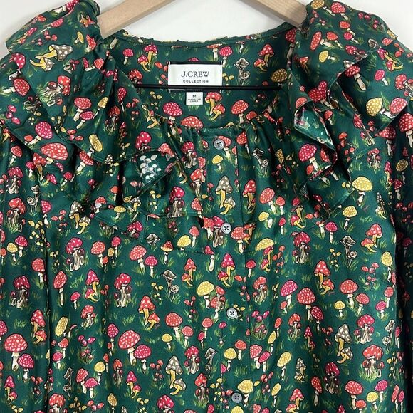 J. Crew Womens 100% Silk Blouse Mushroom Ruffle Collar Preppy Size Medium - Picture 3 of 10